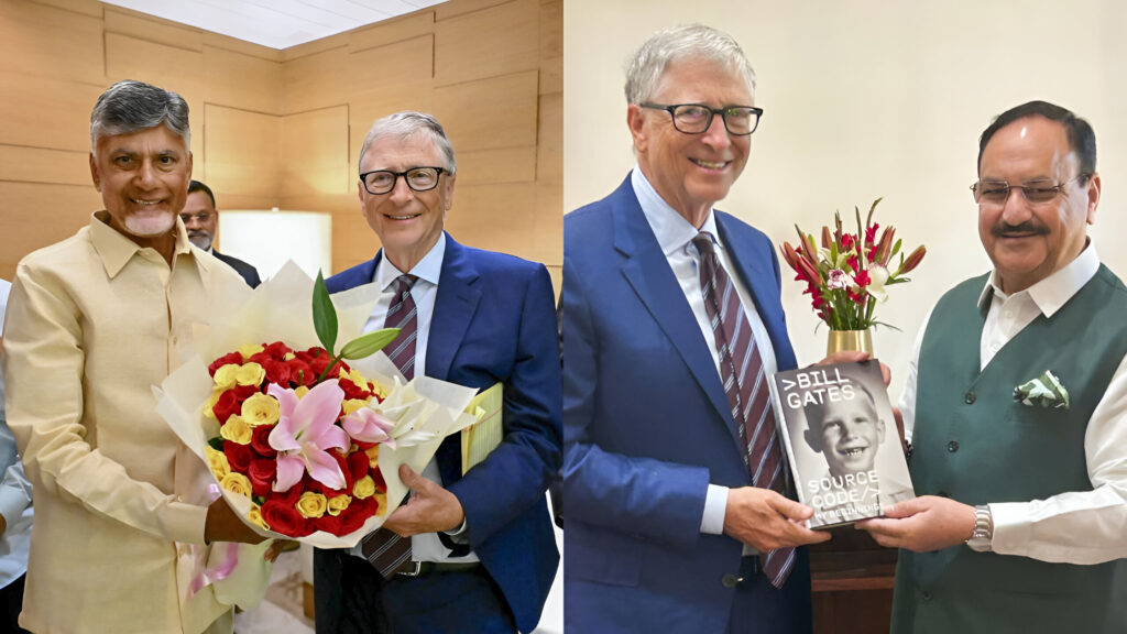 Bill Gates discusses healthcare, technology with JP Nadda, Chandrababu Naidu